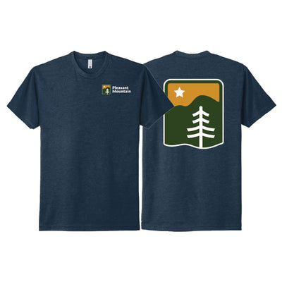 Pleasant Mountain Short Sleeve T-shirt 2 Full Color Logos NAVY