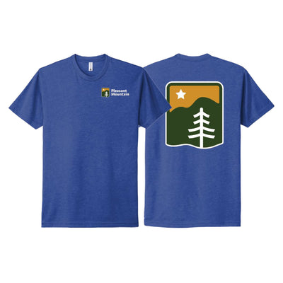 Pleasant Mountain Short Sleeve T-shirt 2 Full Color Logos ROYAL